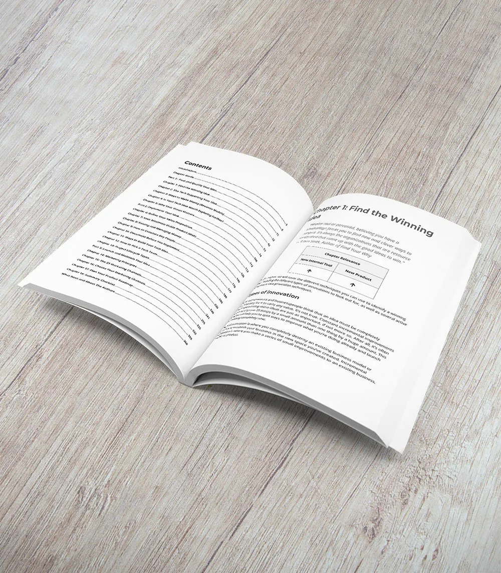 The contents and the first page of chapter one inside the book